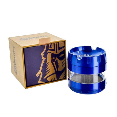 Blue metallic Premium Grinder with clear window and decorative box for optimal shredding