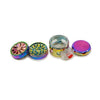 Colorful heavy duty 63mm herb grinder with rainbow rim stash and decorative patterns