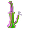 Colorful silicone water pipe with 14mm bowl insert featuring swirled green and pink design