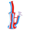 Colorful silicone water pipe with red, white, and blue swirls and 14mm bowl insert