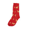 Red Socks With Running Yellow Dog Prints, Size 10-13, Perfect Blend Of Polyester & Spandex