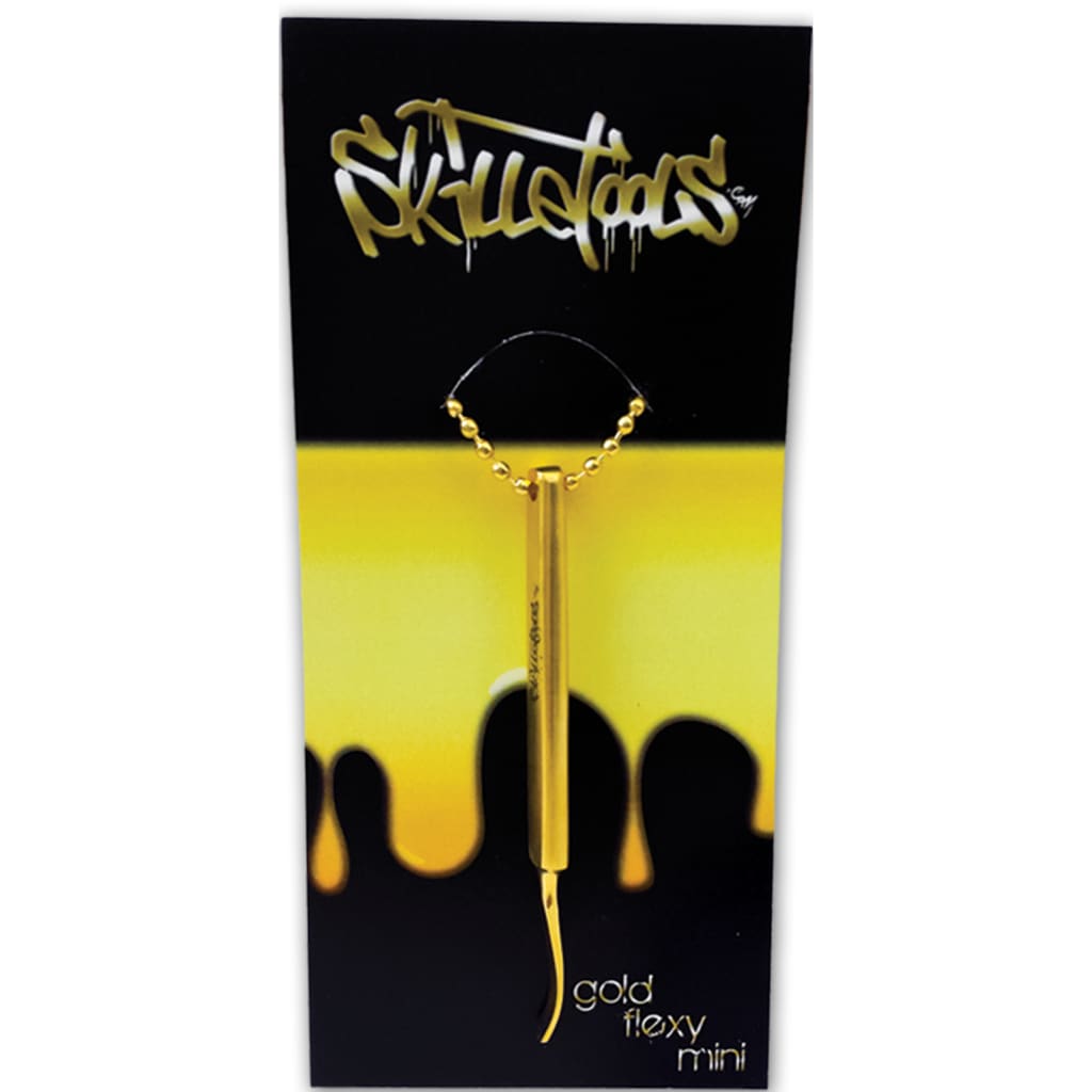 Gold flexy mini tool on chain; attached keychain for easy and accessible use