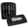 Medical grade stainless steel lockpicking tool kit in graffiti-labeled zippered case