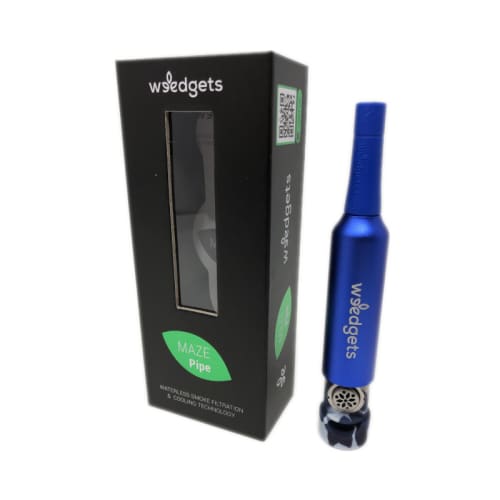 Blue metal slider pipe ’Wedgets’ with black box | Retractable Weed Pipe With Waterless Cooling