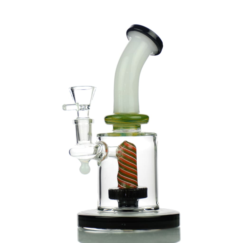 Glass slim reverse showerhead water pipe with colorful internal percolator and 14mm male bowl