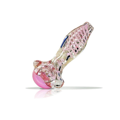 Handmade Glass Pipe with Pink Accents and Decorative Pattern, Slime Swirl Design