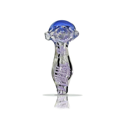 Slime Swirl Handmade Glass Pipe featuring blue accents and a spiral design