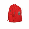 Bright red Smokeyz smell proof backpack with cartoon bear logo and multiple zippered pockets