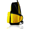 Yellow and black hands-free, smell proof backpack with multiple compartments and straps