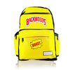 Bright yellow Smell Proof Hands Free Backpack with ’Backwoods’ and ’Honey’ logos displayed