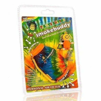 SmokeBuddy Original air filter keychain with tie-dye rainbow design