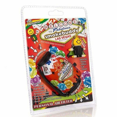 SmokeBuddy Original air filter keychain in red black cartoon packaging