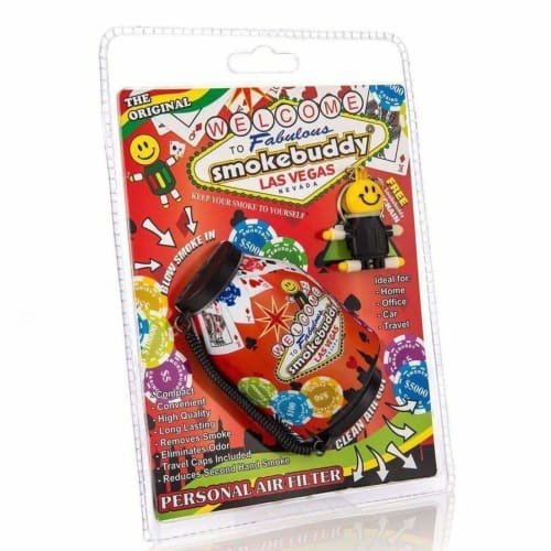 SmokeBuddy Original air filter keychain in red black cartoon packaging