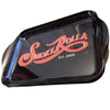 Black metal Smokerolla® Rolling Tray with red Smoke Rolla Est. 2009 logo design