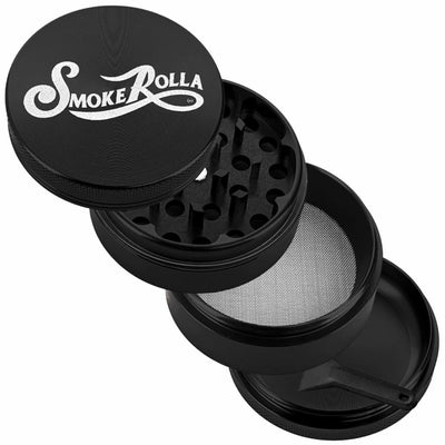 Multi-tiered Smokerolla® metal grinder with Smoke Rolla branding, perfect for seasoned smokers