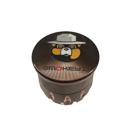 Bronze Smokey Metal Grinder 4-Part with Clear Lid and Cartoon Bear