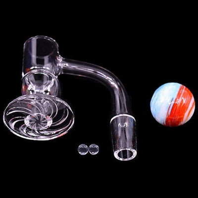 Glass bong with swirled bowl and curved neck for a Space King Banger perfect dab session