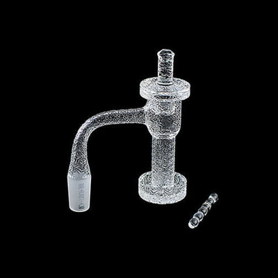 Fully fused engraved glass bong with curved stem and bowl from Engraved Terp Slurper Kit