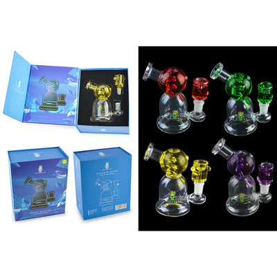 Colorful Space King Glass Water Pipes with Freezable Tubes and accessories on display