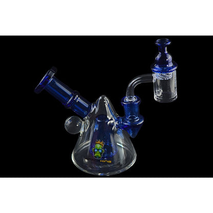 Space King Glass Water Pipe with Cone Head Percolator and cartoon design in blue accents