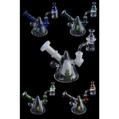Space King Glass Water Pipe with Cone Head Percolator and vibrant frog designs