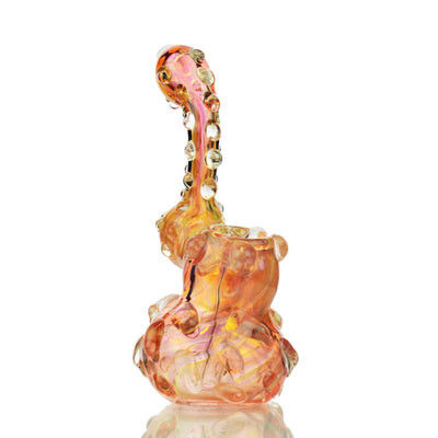 Ornate spiky bubbler gold fume art glass hand pipe