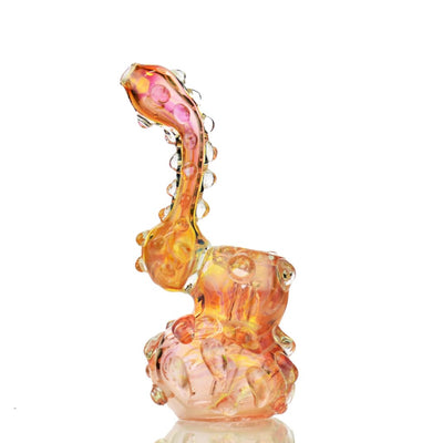 Iridescent spiky bubbler gold fume art glass hand pipe