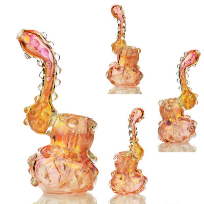 Iridescent Spiky Bubbler Gold Fume Art Glass Hand Pipe with Textured Accents