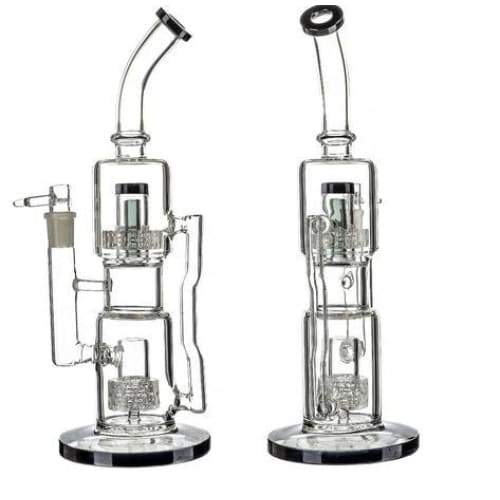 13 Inch Double Perc Matrix Dry Herb Bong with Clear Glass