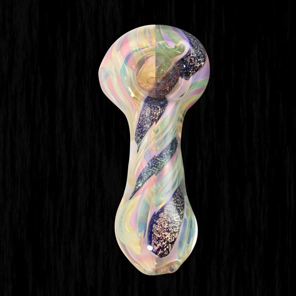 Spyrogyra dichro glass pipe with gold fume and cobalt blue strips