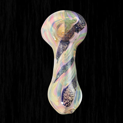 Spyrogyra dichro glass pipe with gold fume and cobalt blue strips