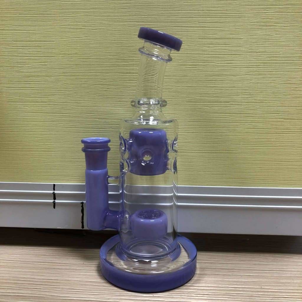 Glass water pipe with purple accents and percolator, 14mm male quartz banger included