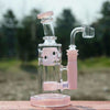 8borosilicate glass water pipe with quartz banger and pink accents, 14mm male quartz percolator