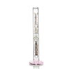 Glass water pipe, VIRUS branding, pink base, three chamber percolator, straight shooter