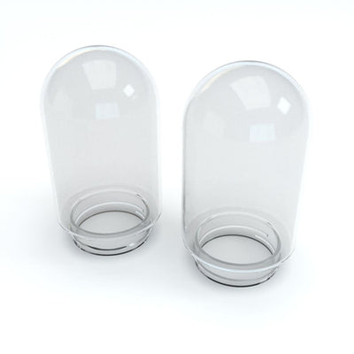 Two clear glass bell jars of the Stündenglass Gravity Hookah, a 360° rotating glass hookah
