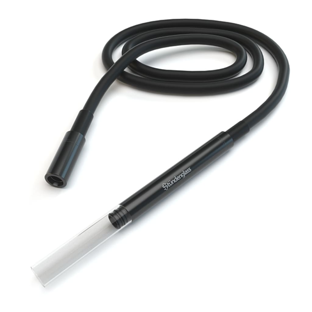 Black flexible tube labeled ‘Steripen’ for Stündenglass Gravity Hookah: 360° rotating glass hookah
