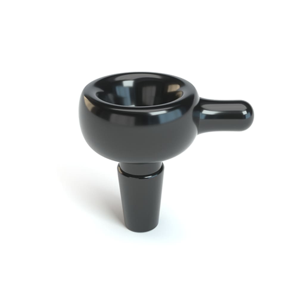 Black bowl-shaped pipe head with handle for Stündenglass Gravity Hookah: Rotating Glass Hookah