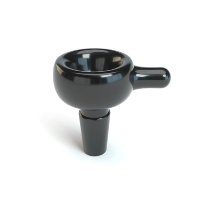 Black bowl-shaped pipe head with handle for Stündenglass Gravity Hookah: Rotating Glass Hookah