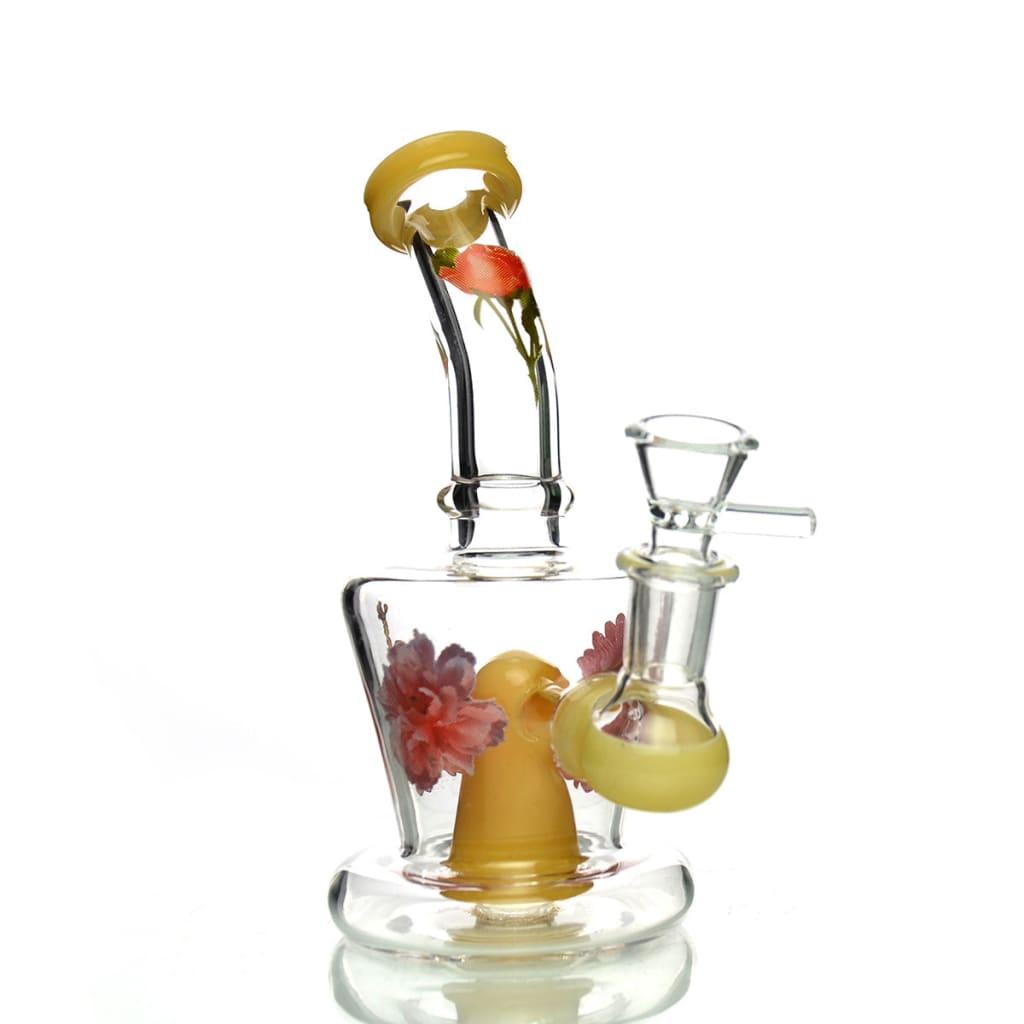 Stylish Flower Sticker Water Pipe with 14mm Male Bowl and vibrant yellow-red accents