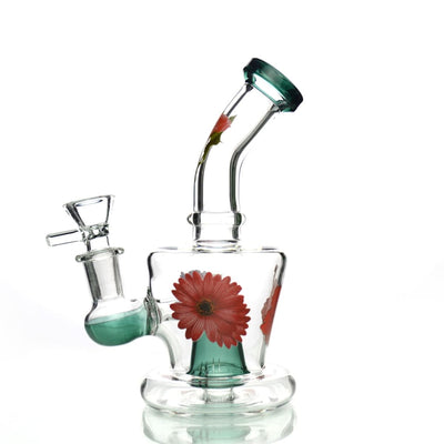 Glass flower sticker water pipe with red flower design and 14mm male bowl