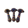 Small hand pipe with blue and green swirls, colorful glass and striped patterns