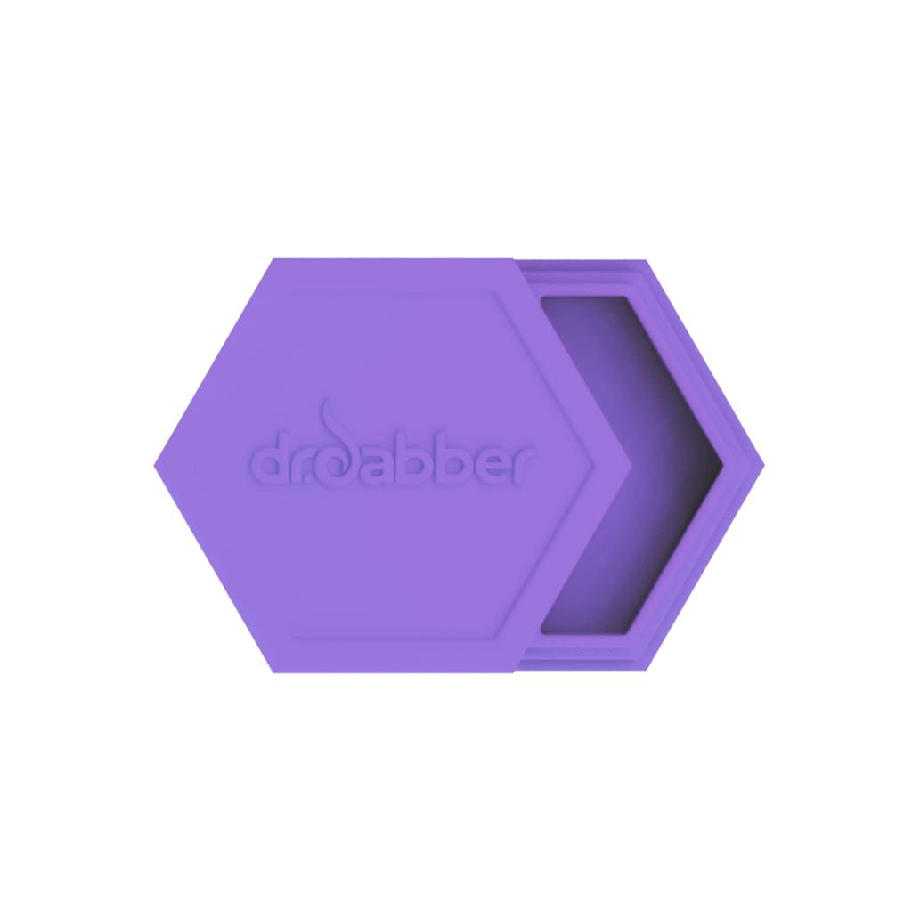 Purple hexagonal silicone coaster with Dr. Dabber logo for Skunk Purple Edition Switch Series