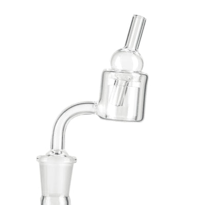 Clear glass quartz thermal style banger with carb cap retains heat longer