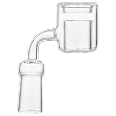 Clear glass dab rig with quartz thermal style banger that retains heat