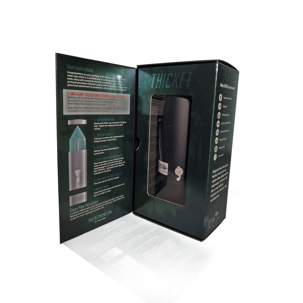 Thicket water pipe glass percolator with black vaporizer in packaging