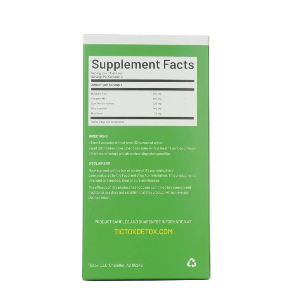 Tictox Detox NAD Plus capsules supplement facts label