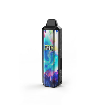 Tommy Chong Aria vape pen with colorful abstract pattern and isolated airflow