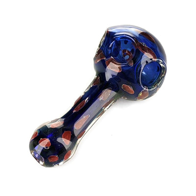 Exclusive Triple Bowl Spoon Glass Pipe with Blue and Reddish-Brown Speckled Pattern