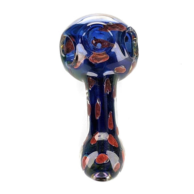Exclusive triple bowl spoon pipe: glass with blue base and colorful abstract patterns