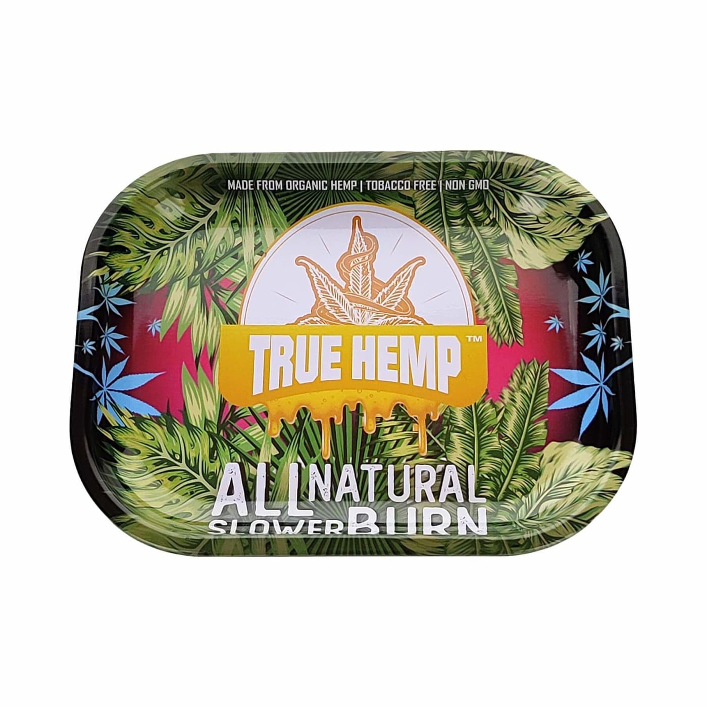 True Hemp Wraps Rolling Tray with cannabis leaf design for a clean smoking experience
